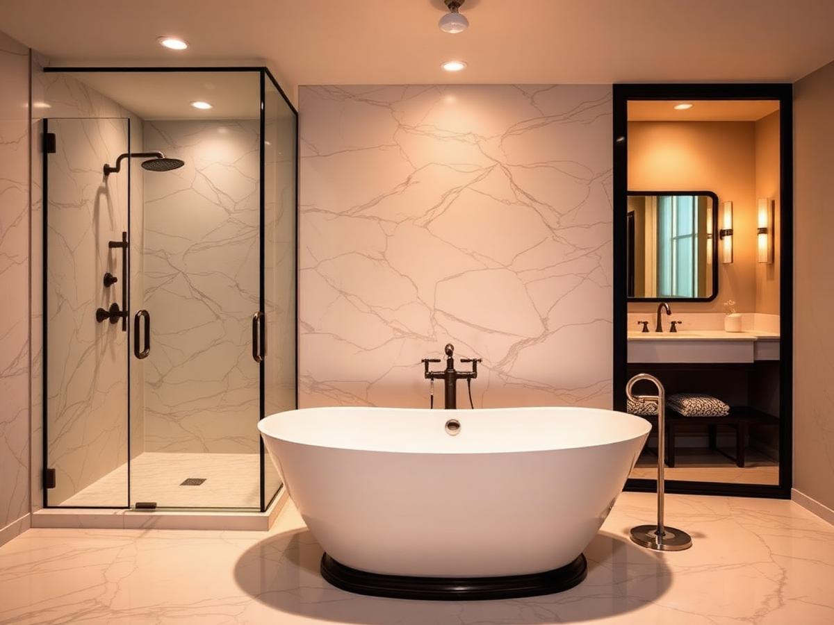 Spa-inspired primary bathroom with freestanding tub
