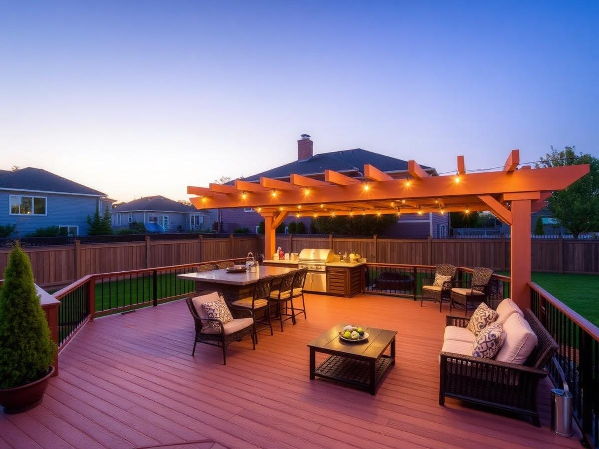 Covered deck with outdoor kitchen and cedar ceiling
