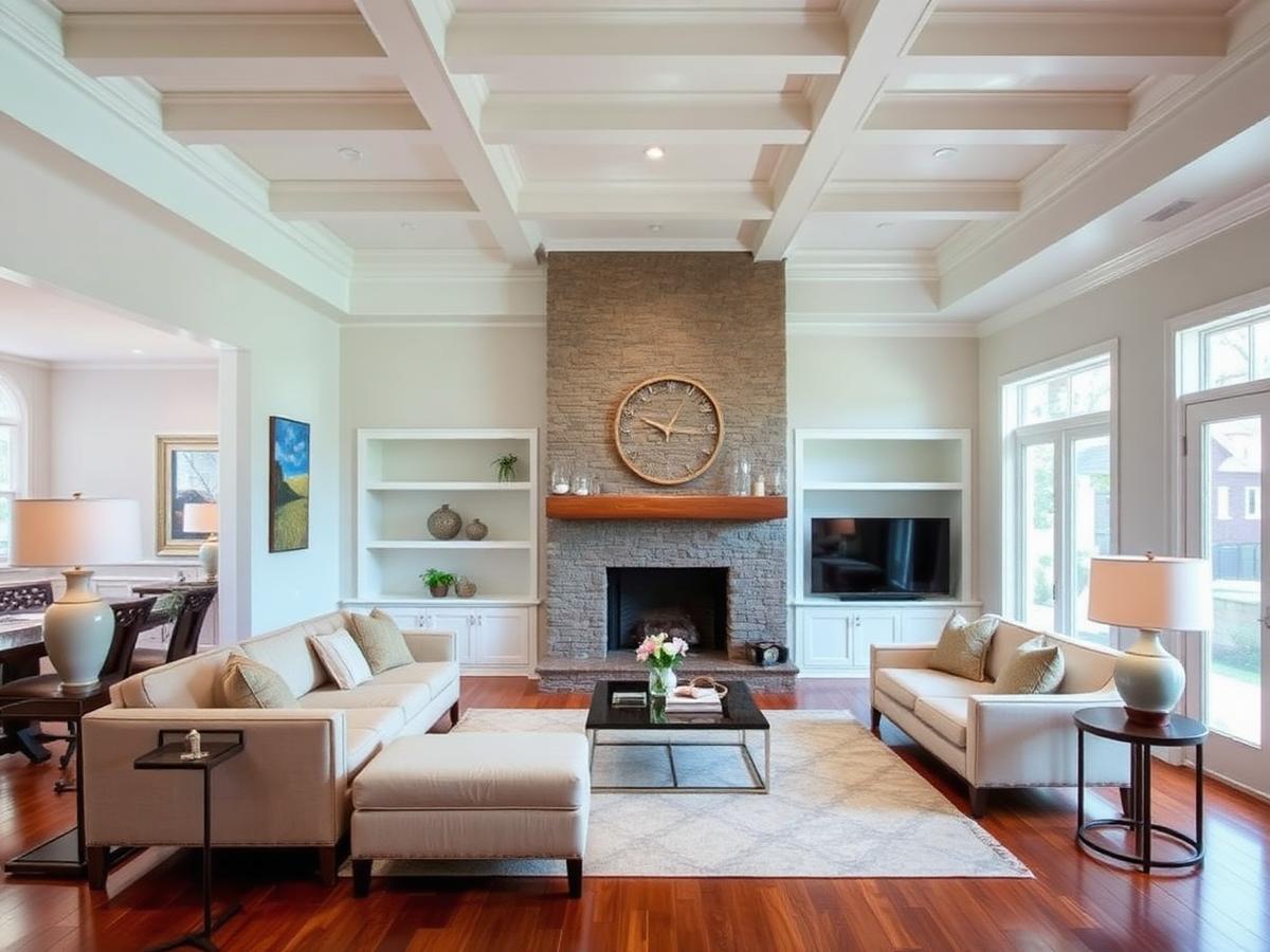 Open concept living room with vaulted ceiling